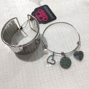 NWT Silver tone cuff and 'Sister' charm bracelet